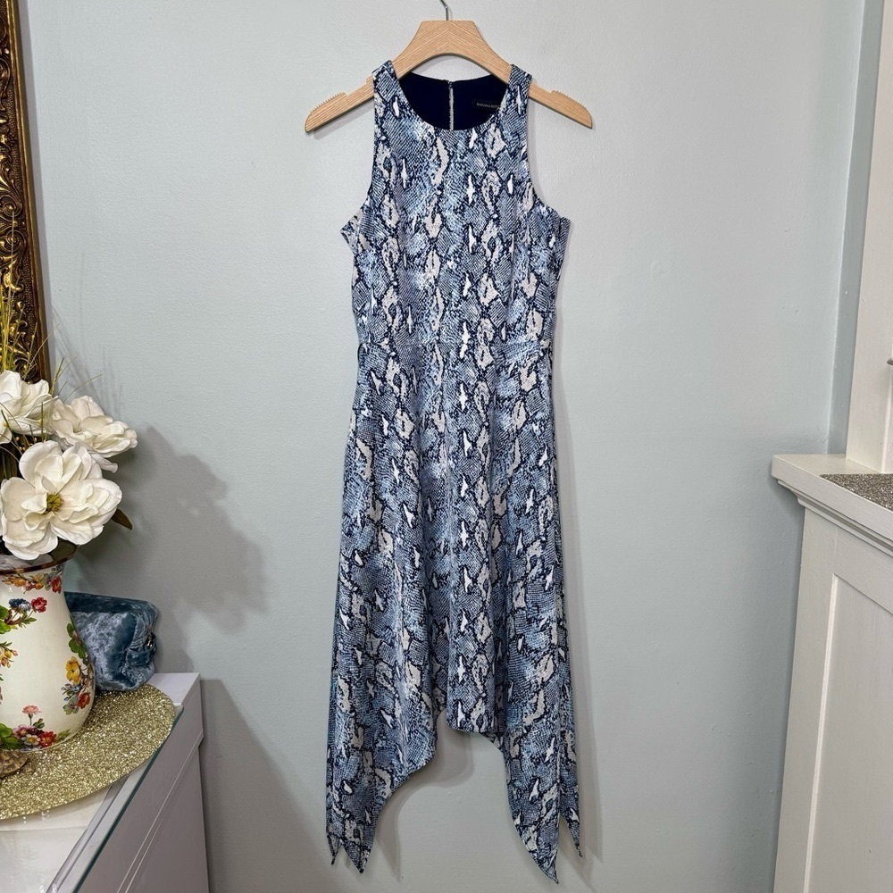 NWT Banana Republic Blue Snake-Print Fit & Flare Handkerchief Hem Dress Pockets - Picture 10 of 14